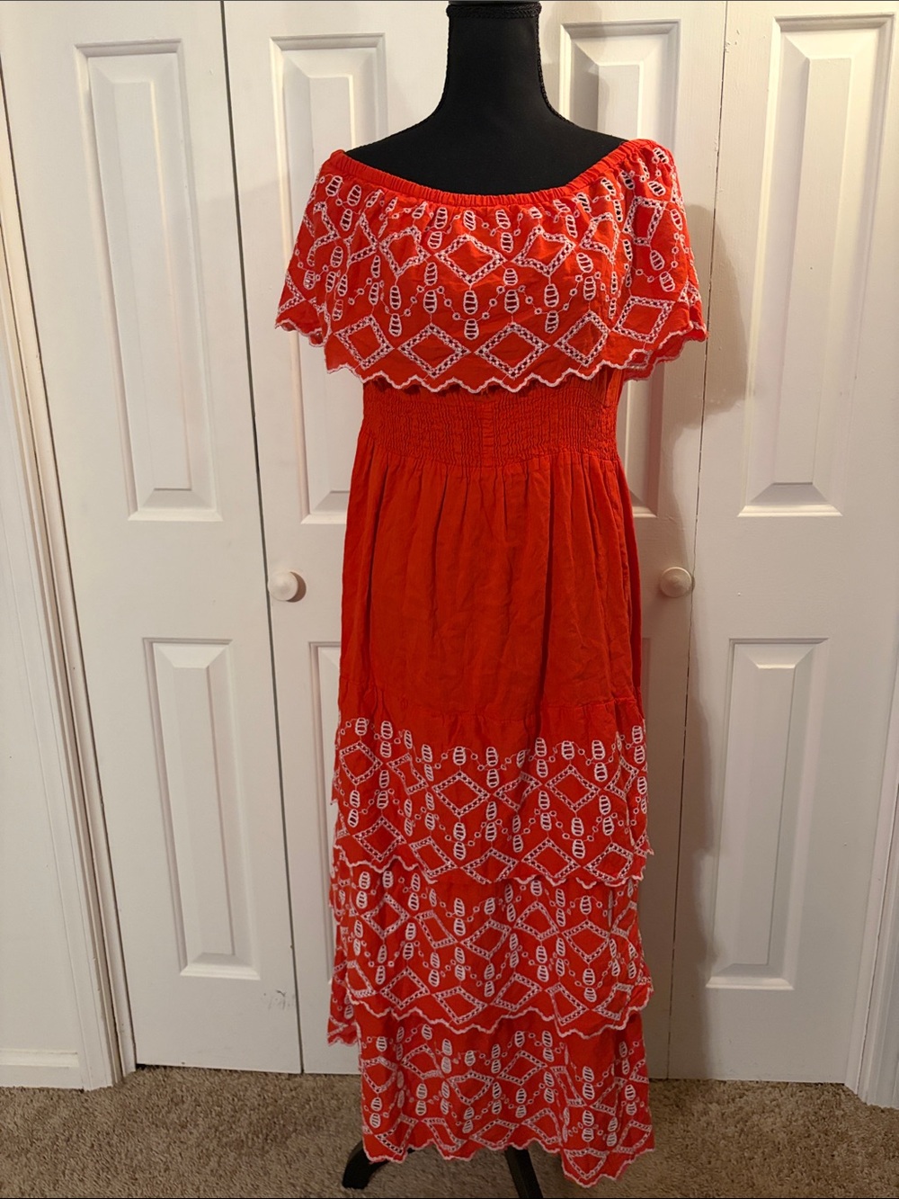 Bohemian Eyelet Tiered Cotton Maxi Dress